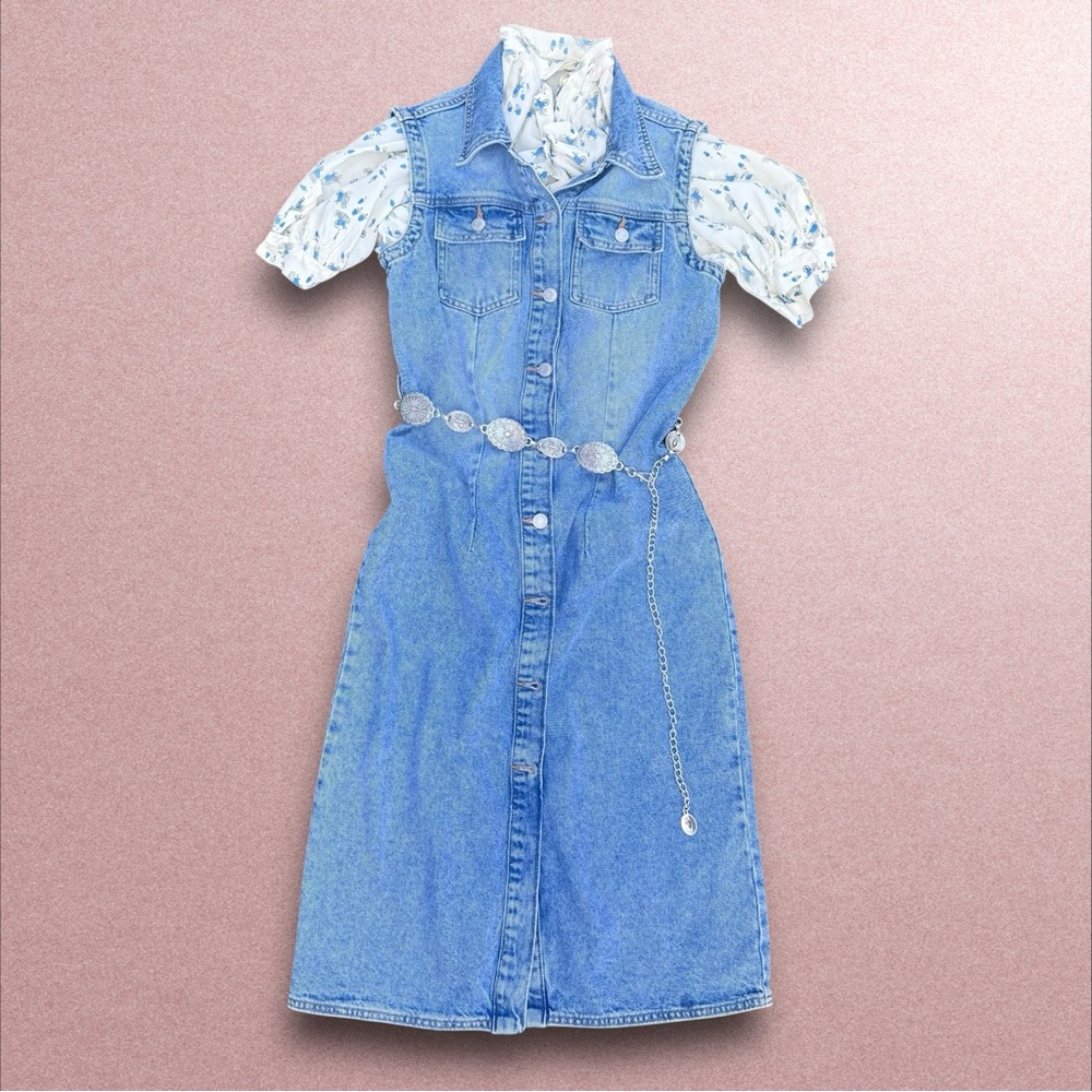 Zara Denim Midi Dress with Elegant Silhouette | S